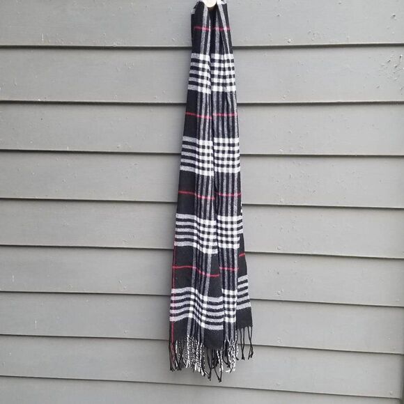 Cashmere Black White Red Cashmere Scarf 13" x 72" - Picture 5 of 6